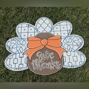 Thanksgiving Wall Decor with Orange Bow Door Hanger